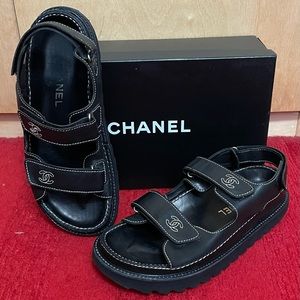 Authentic Chanel Vintage Birkenst Sandals Black Unisex Men 7US Women 9US